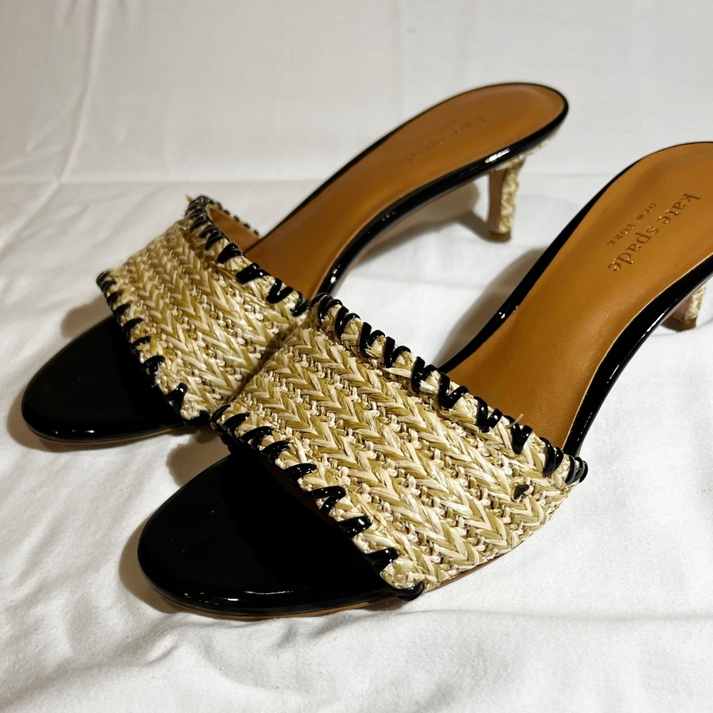 Kate Spade Raffia and Leather Mules